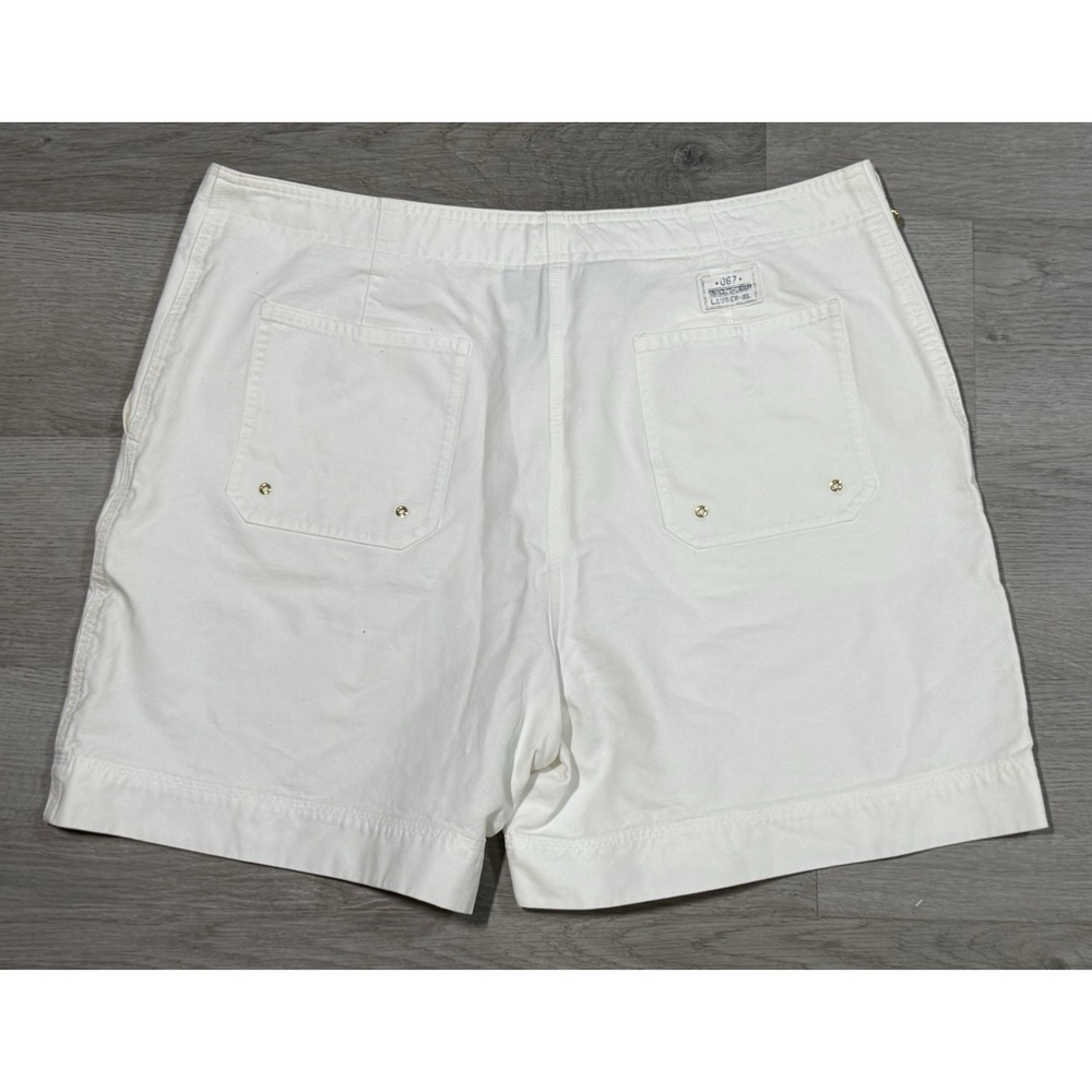 Lauren Ralph Lauren Gold Buckle Shorts Women's Size 14 White Gold Cotton Preppy - Picture 8 of 13